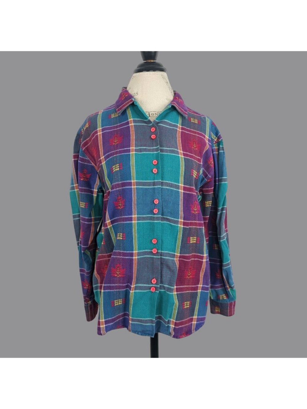 Vintage Western Pastel Plaid Button Down Medium Teal